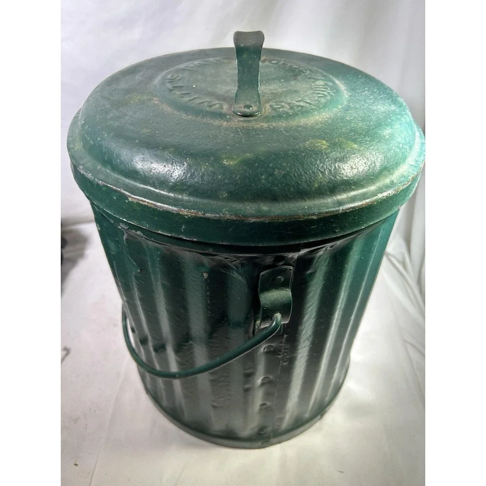 Vintage Ash Trash Waste Can Witts Pail Handle Galvanized Garage Shop Rag